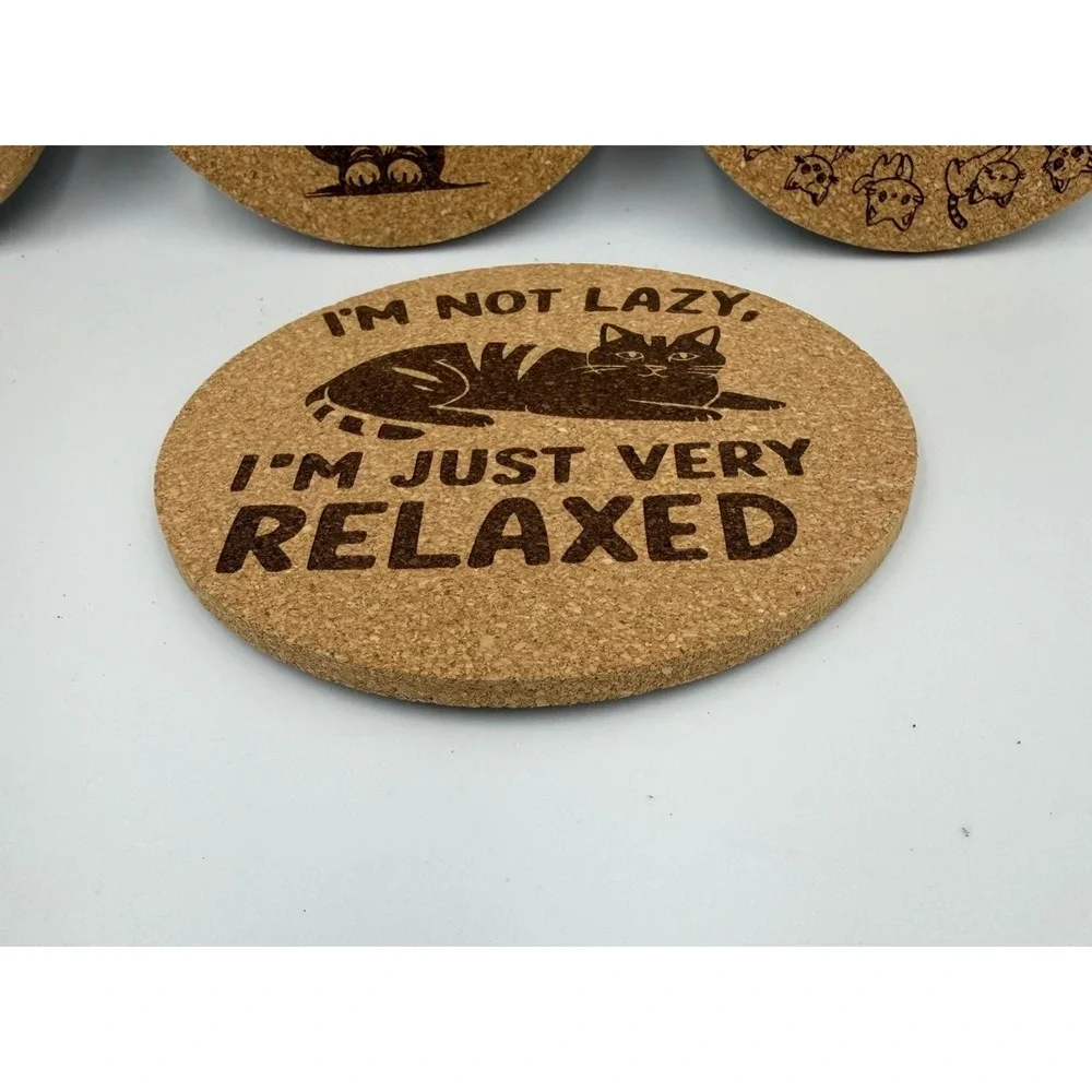 Cat Lover Cork Coaster Set of 4 Funny Cat Quotes‎ Laser Engraved Drink Mats